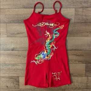 Ed Hardy Size Small Red Romper NWT Dragon Print Tattoo Design Sexy Baddie Trashy